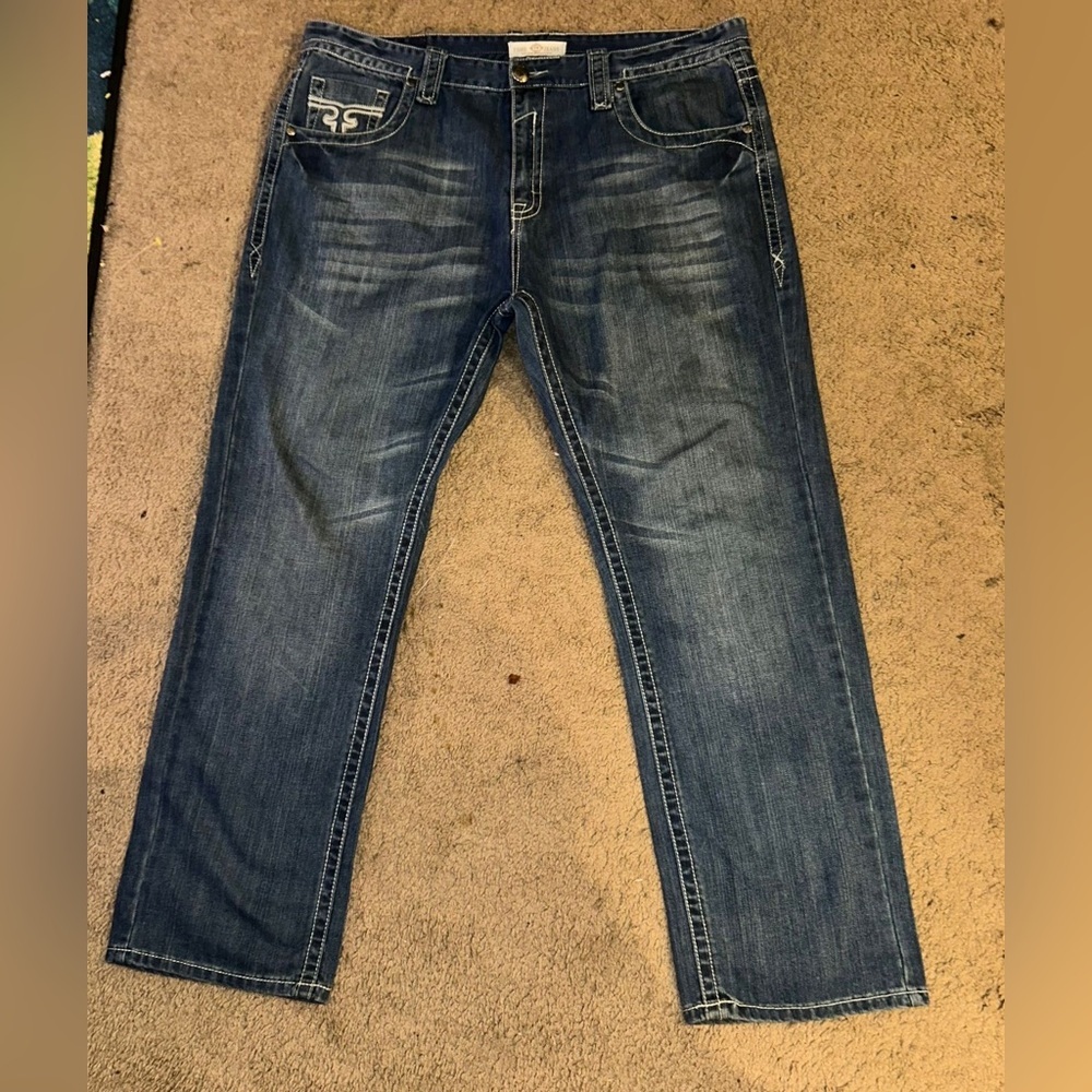 Fame Cowboy Blue Straight-Leg Jeans with Vintage Wash